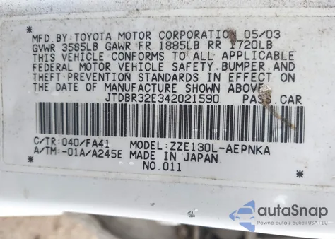 2004 Toyota Corolla Ce from USA, damaged, VIN JTDBR32E342021590